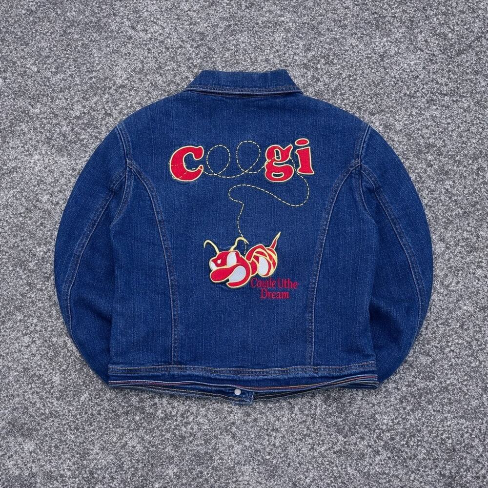VTG 90s Coogi Denim Jacket Womens us sz L Fits S Embroidered Bee Streetwear